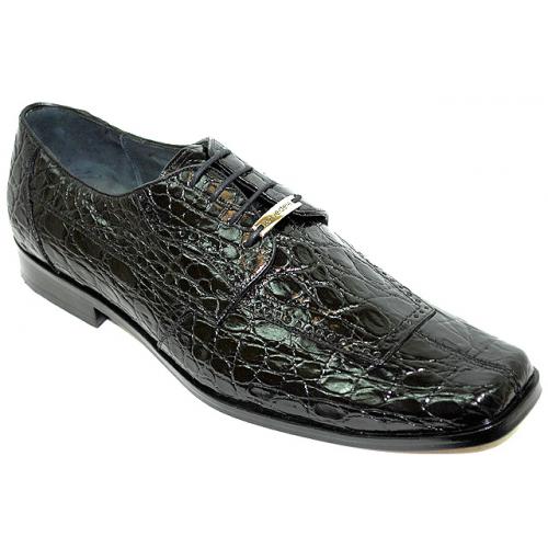 Belvedere "Sole" Black All-Over Genuine Crocodile Flanks Shoes